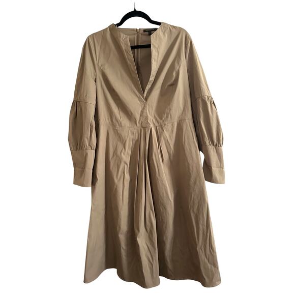 STRENESSE Tan Khaki Minimalist Dress A-Line Pockets Preppy Quiet Luxury- Sz 12 - Picture 1 of 9